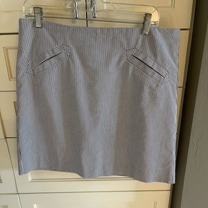 Navy blue and white striped skirt - just above the knee. Size 10